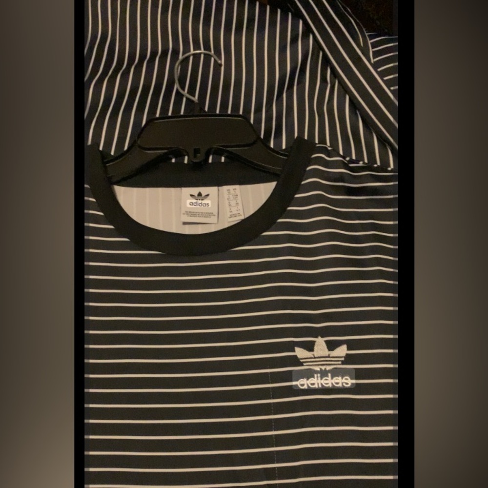 ✨⚡️💥Adidas Trefoil Originals Satin Black White Striped Tee Dress - Picture 2 of 15